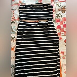 Black and White Striped Women's two-piece skirt set